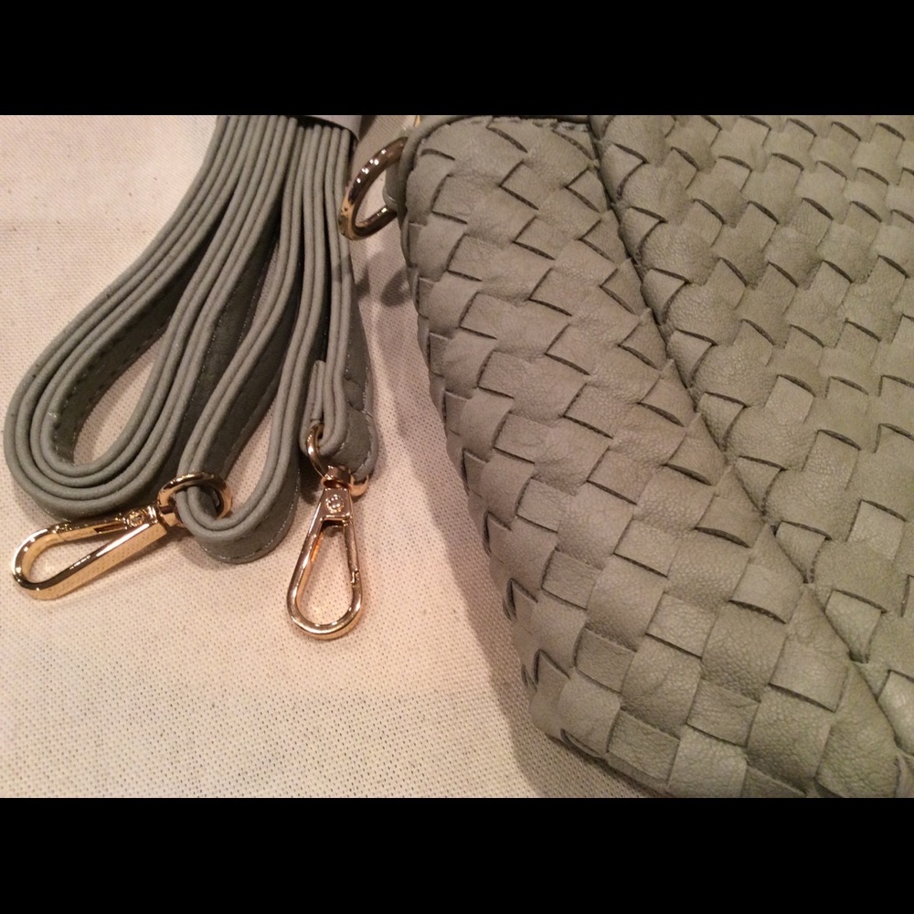 Gorgeous Quality Gray Vegan Leather Woven Satchel - Picture 3 of 5